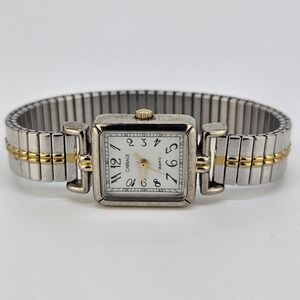 Carriage Timex Women Watch 20MM White Dial Two Tone Stretch Band 6" New Battery‎